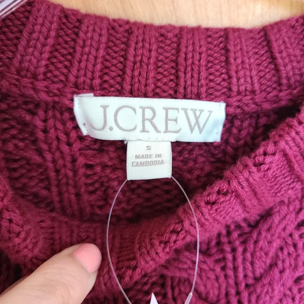 NWT‎ J Crew 100% Cotton Raspberry Pink Purple Cable Knit Sweater SMALL NEW